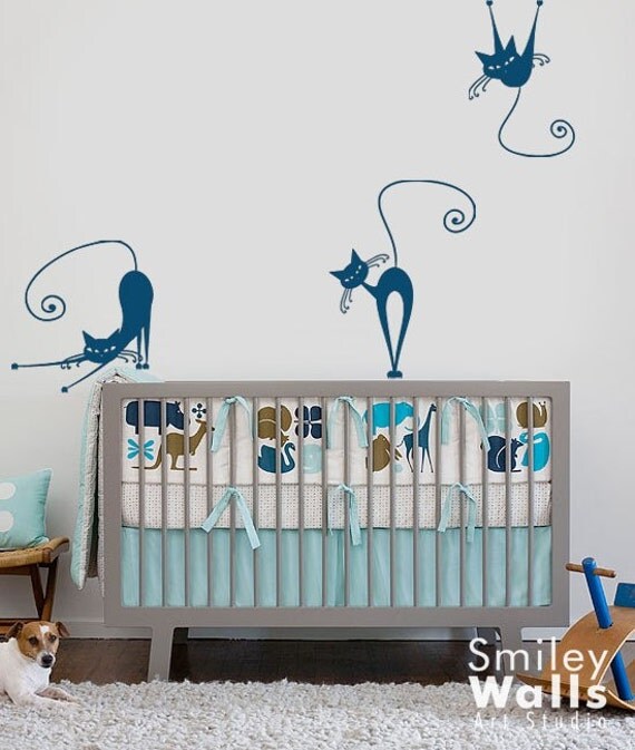 Cats Wall Decal Set of 3 Naughty Cats Nursery Vinyl Wall