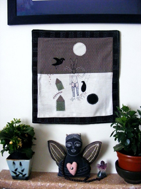 Items similar to Handmade Textile Wall Hanging Story Textile outsider