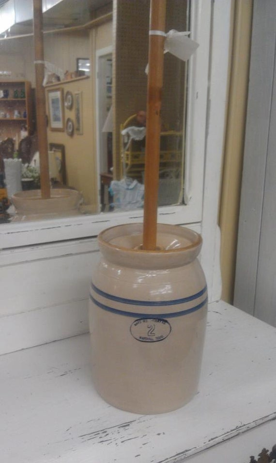 Antique Marshall TX 2 Gallon Butter Churn pottery blue