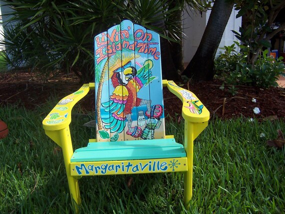 Tropical Adirondack Chair Handcrafted Hand Painted Livin' On Island 