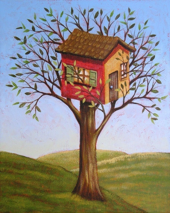 Art print of an original painting... Treehouse 8 x 10