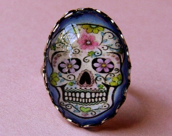 Sweet Sugar Skull Adjustable Filigree Ring