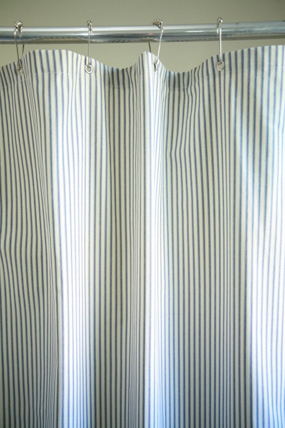 Nautical Ticking Stripe Grommeted Shower Curtain IN STOCK Dark