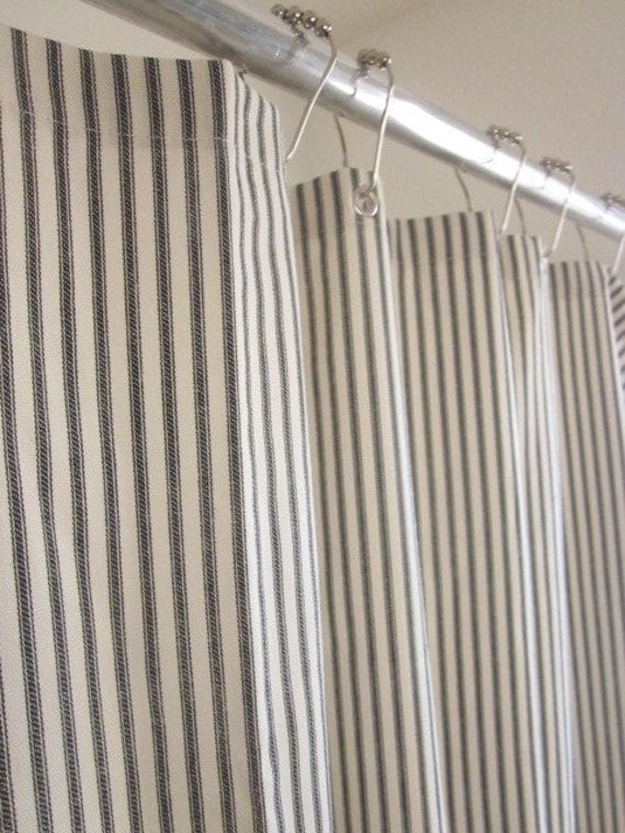 Nautical Ticking Stripe Grommeted Shower Curtain IN STOCK Dark