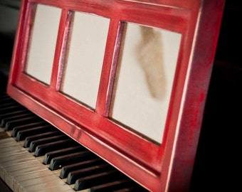 MULTI 3 Opening 5x7 distressed pine collage picture frame with the 5x7's in the landscape position...red...HANDMADE
