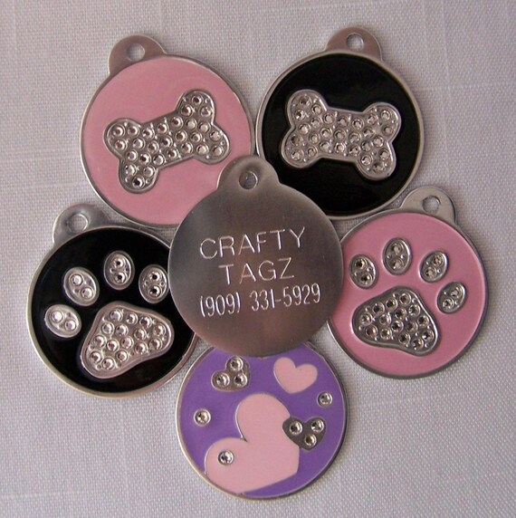 Dog ID tag Pet ID Tag Swarovski Crystal Bone or Paw Bling