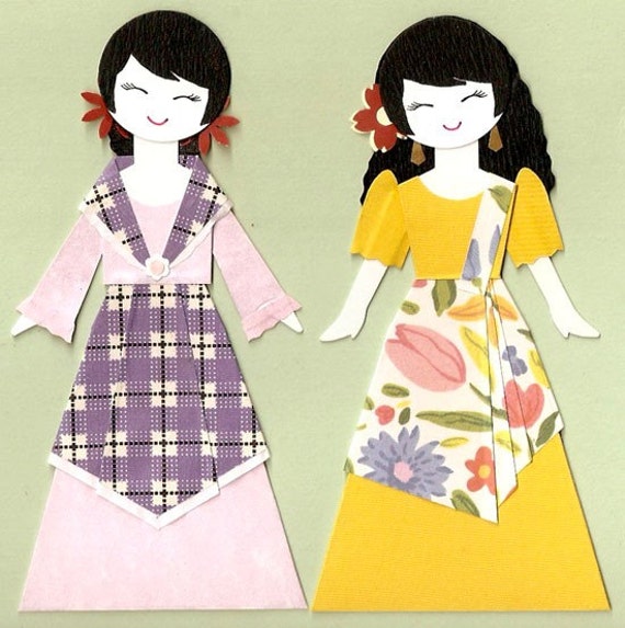 FILIPINO GIRL PAPER DOLL CARD TOPPER SET OF 2