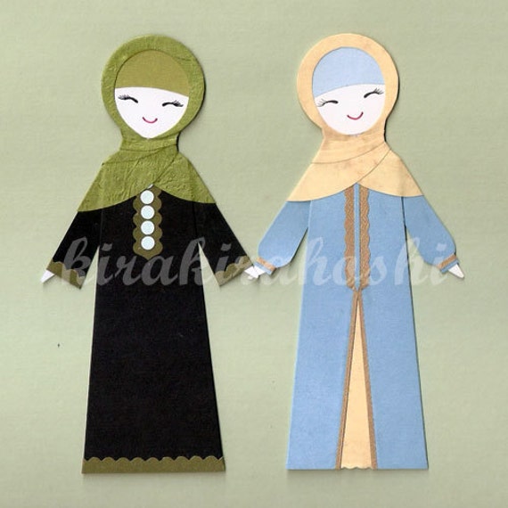 MUSLIM Girl in HIJAB and ABAYA Paper Doll Card Topper Set of