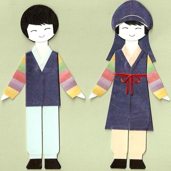 KOREAN ORIENTAL BOY IN HANBOK PAPER DOLL CARD TOPPER SET OF