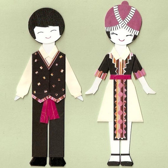 HMONG BOY AND GIRL PAPER DOLL CARD TOPPER SET OF 2