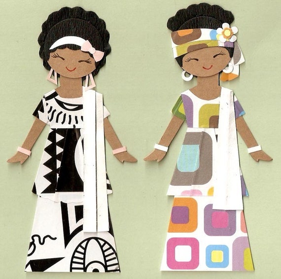 AFRICAN AMERICAN GIRL PAPER DOLL CARD TOPPER SET OF 2