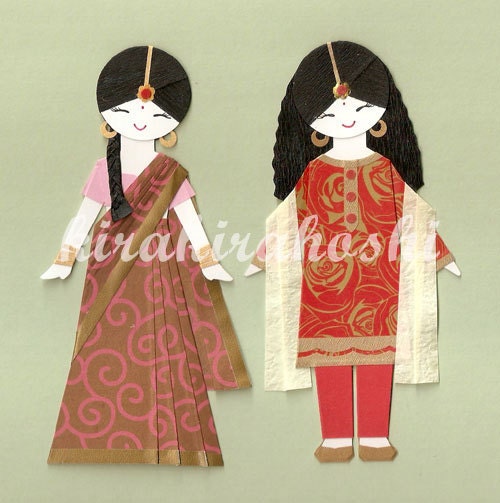 Paper Dolls INDIAN GIRL in Sari and Salwar Kameez Paper Doll