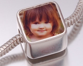 Photo Bead Solid Sterling Silver Fits Pandora Style Bracelet / Necklace
