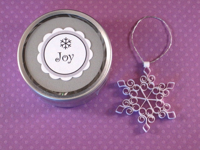 Quilled Snowflake Ornament: Petite Advent 'Joy' mini Christmas ornament gift packaged Christmas decoration stocking stuffer tree ornament