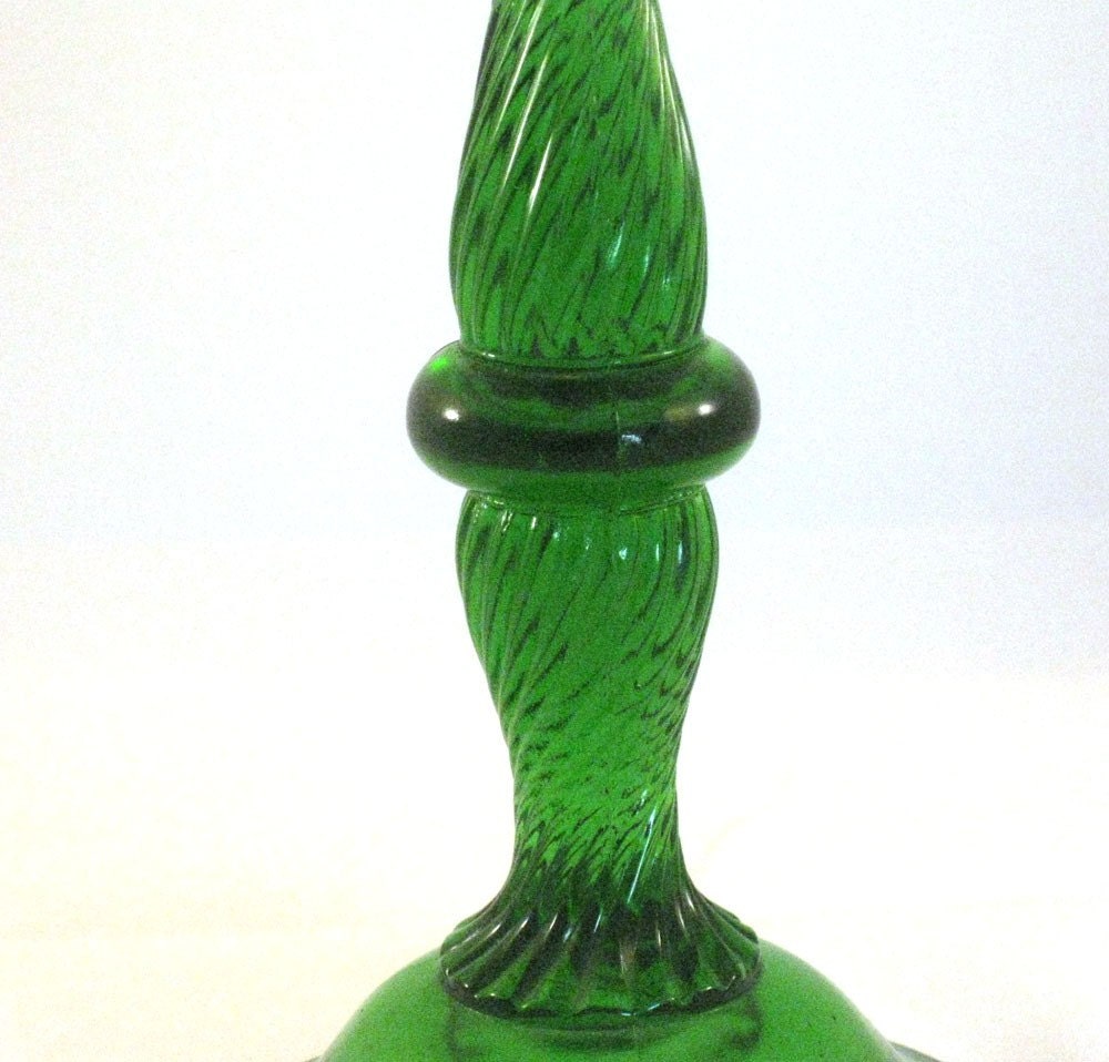 Green Depression Glass Candlestick