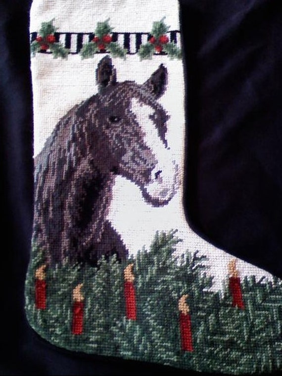 Black Horse Needlepoint Christmas Stocking