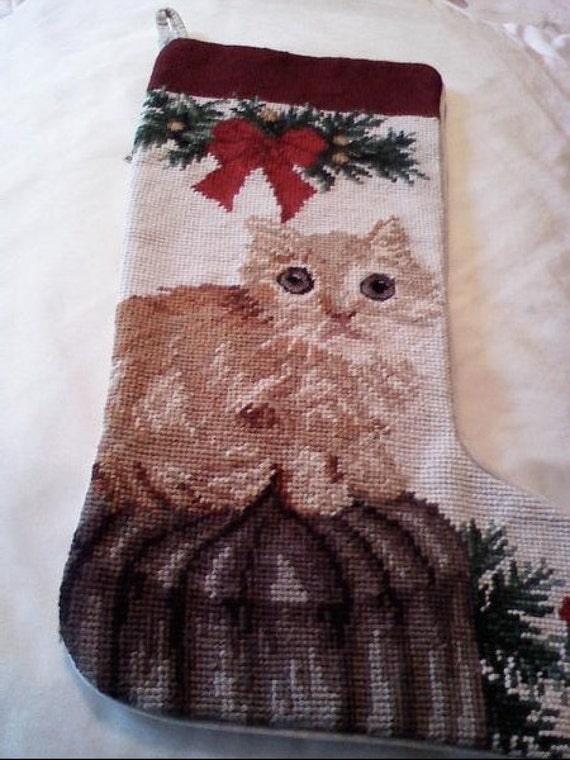 Orange Cat Kitten Needlepoint Christmas Stocking by TWOBEARGIFTS