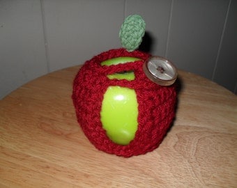 handmade crocheted apple cozy in cranberry