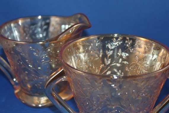 Vintage Sugar And Creamer Jeannette Glass Floragold Louisa