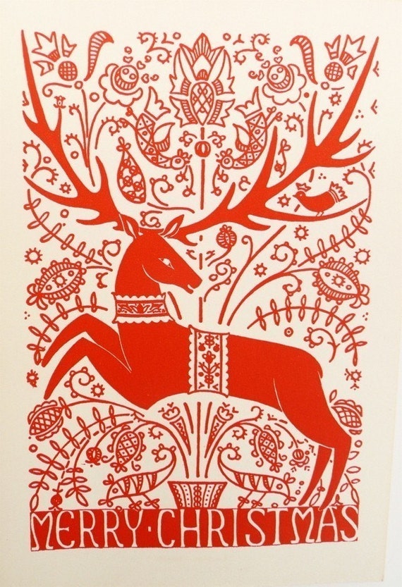 Ten Vintage Christmas Cards with Stag by FoundVintageStyle 