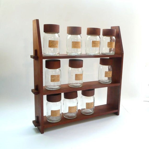 Vintage Wood Spice Rack with Glass Jars by FoundVintageStyle