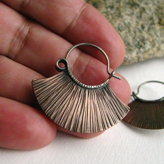 Copper Earrings Sterling Silver And Copper Hoops Ethnic Hoop