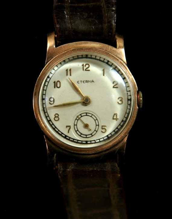 1940 50's vintage Eterna 14kt gold mens watch