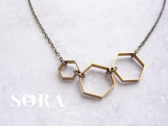 Vintage Honeycomb necklace - hexagon necklace, modern geometric necklace, simple everyday necklace
