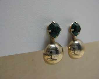 Green Gold Rhinestone Earrings Screw