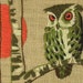 Crewel Embroidered Owl with Full Moon in Orange and Olive Vintage 1970's