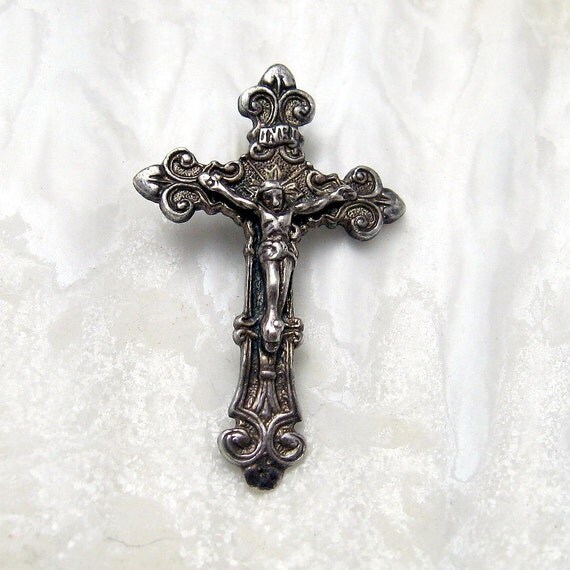 Sterling Cross Crucifix Nouveau Fleur de lis C3417