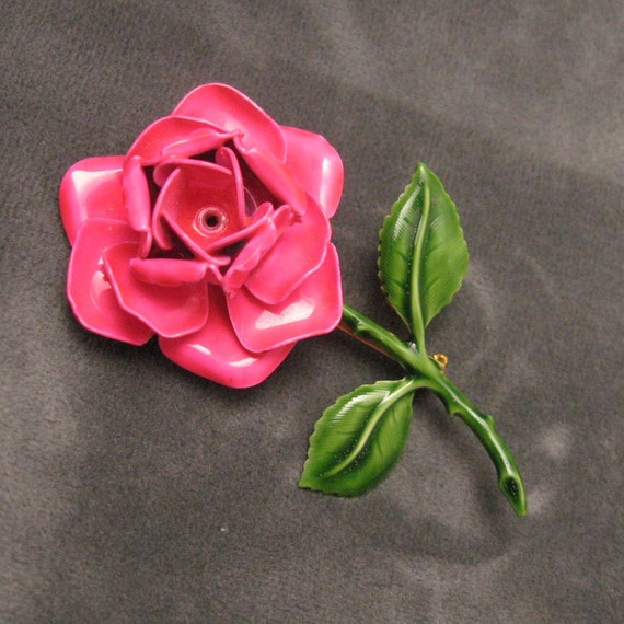 Vintage Large Pink Rose Brooch Original By By Purpledaisyjewelry 0122