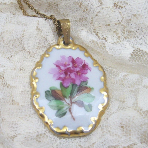 Vintage Rosenthal Porcelain Pendant Germany Large Pink Floral