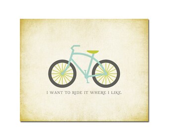Items similar to I want to ride my Bicycle Poster Print typography