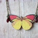 Butterfly Pendant in Red and Yellow necklace moth insect collector gift for her under 25 gift box