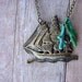 Nautical Pendant Sailing Ship Necklace Antiqued Brass Boat on Sea Ocean