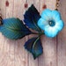 Bellflower Necklace Teal Blue Spring Flower and Leaves Polymer Clay Flowers and Hand Patinaed Brass Stem Gift for Mom Gift Box