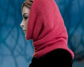 Hooded Cowl Cashmere Mohair blend Handdyed Fuschia