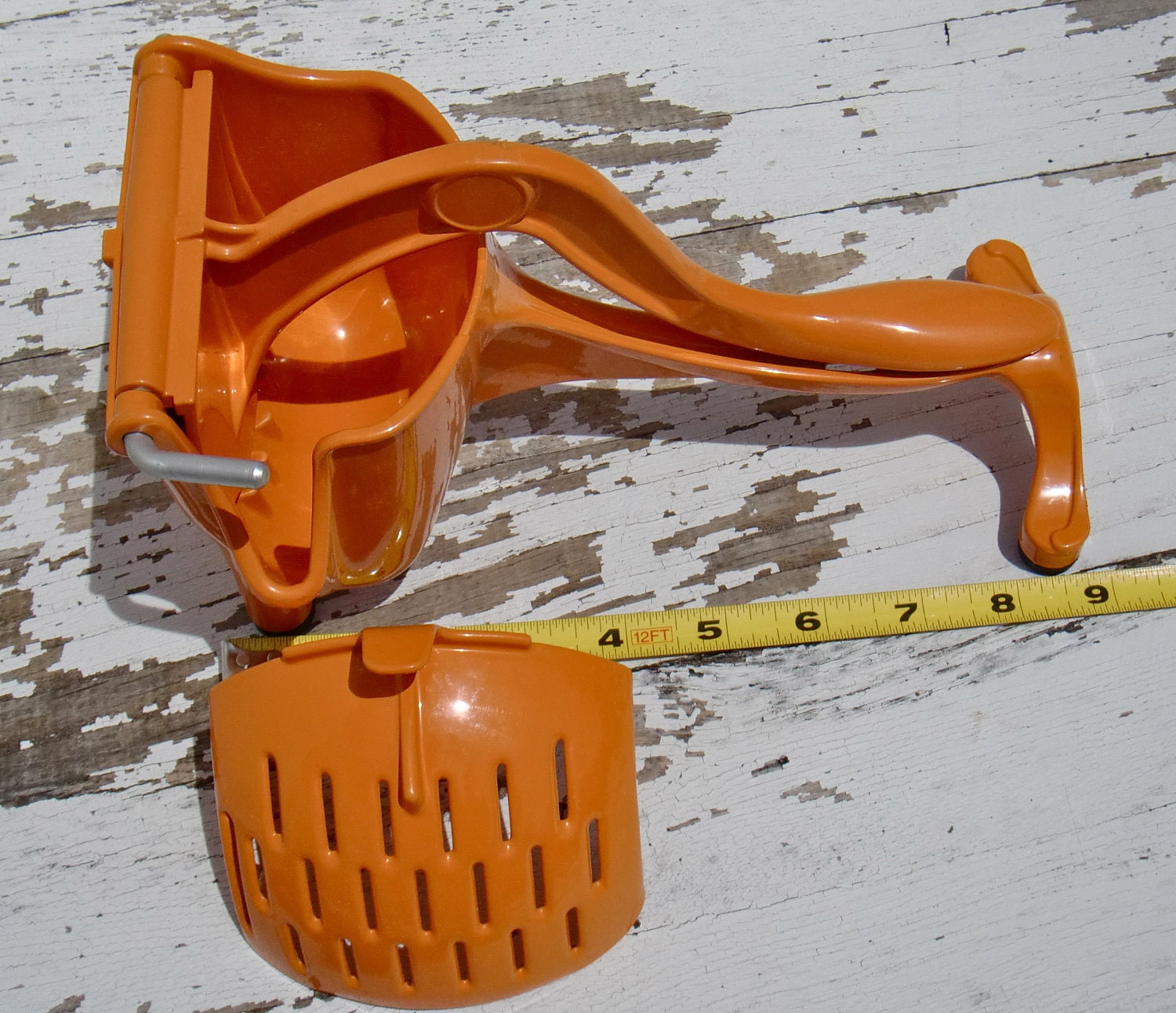 Vintage Orange Enameled Metal Citrus Press Juicer Orange