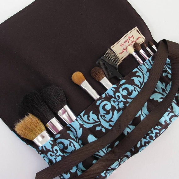 Makeup Brush Roll in Michael Miller Spa Dandy Damask and dark