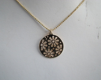 Cutout Gold Daisy Flower Charm Pendant Necklace - Spring Time
