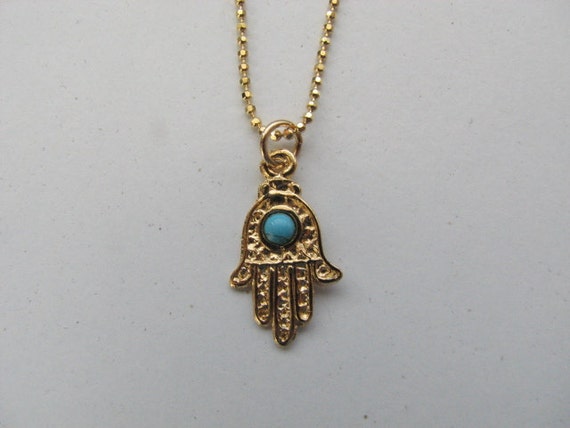 Gold Plated Hamsa Charm with Turquoise gemstone and Diamond