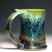 Stein beer tankard cup stoneware gray moss green blue wheel thrown hughes pottery