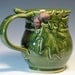 Coffee mug acorn oak leaf, holiday decor, glazed in green, handmade stoneware by hughes pottery