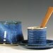 Butter dish with spreader, ceramic french crock keeper serving, glazed in sapphire blue, handmade stoneware by hughes pottery