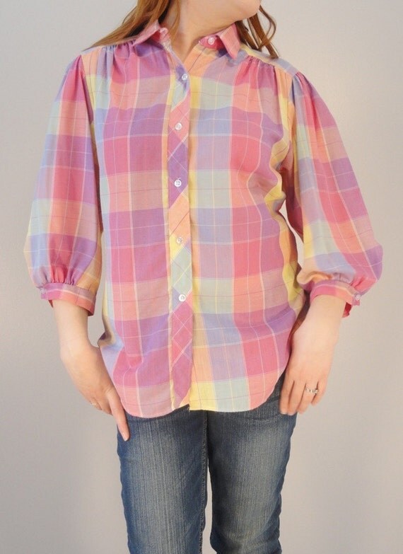 items similar to pastel plaid vintage blouse shirt top 1970s size large large on etsy items similar to pastel plaid vintage blouse shirt top 1970s size large large on etsy