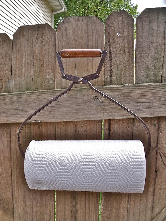 primiTive anTique IcE TonGs PAPER TOWEL HOLDER with wooden