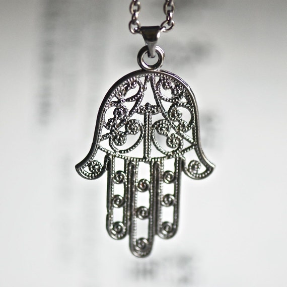 Hand Of Fatima Necklace Hamsa Filigree Pendant by blackpersimmons