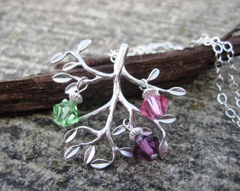 Family Tree Necklace- Sterling Silver, Swarovski Crystal, Birthstone Necklace, Personalized Jewelry, Mom Necklace, Gift for Her