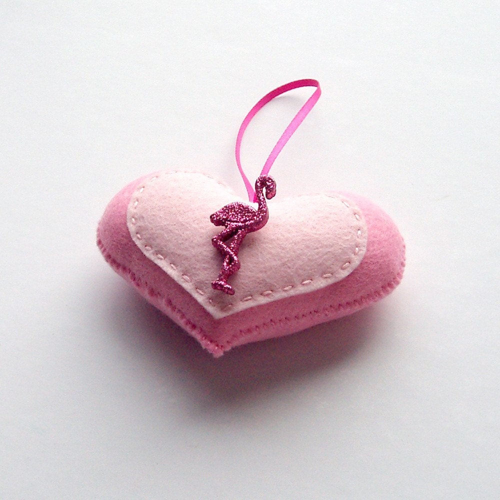 SUPER CUTE SALE : All the Pinks Flamingo Handmade Felt Love Heart